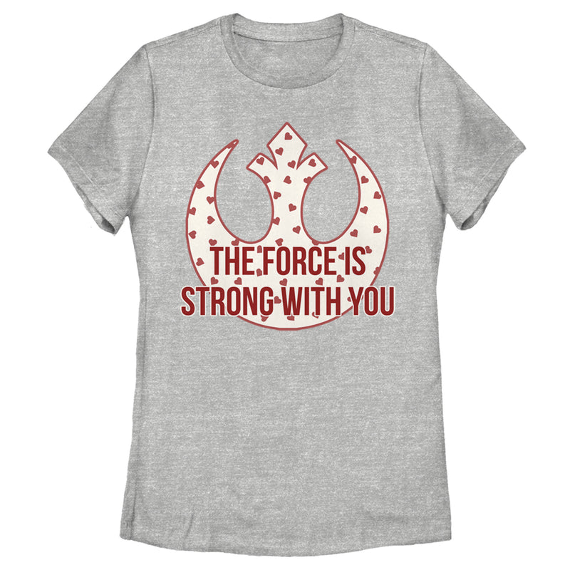 Women's Star Wars The Force Is Strong Valentine Rebel Logo T-Shirt