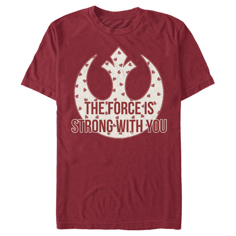 Men's Star Wars The Force Is Strong Valentine Rebel Logo T-Shirt