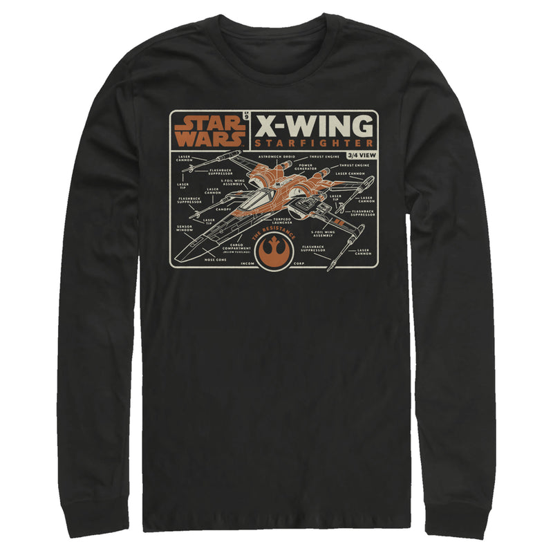 Men's Star Wars: The Rise of Skywalker X-Wing Schematic Frame Long Sleeve Shirt