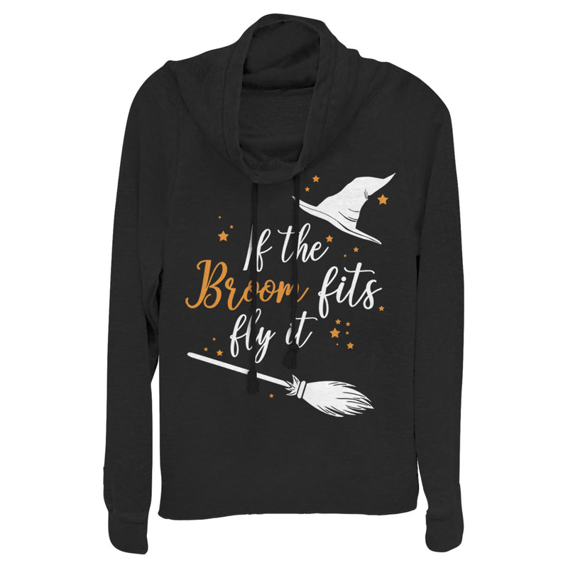 Junior's Lost Gods Halloween If the Broom Fits Fly It Cowl Neck Sweatshirt