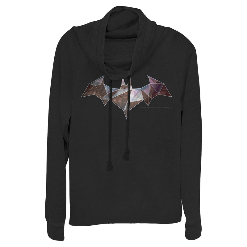 Junior's Batman Logo Geometric Wing Cowl Neck Sweatshirt