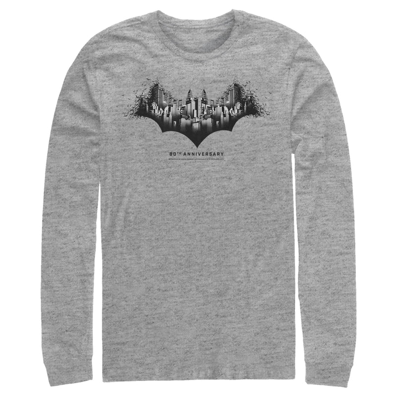 Men's Batman Gotham Skyline Bat Shape Long Sleeve Shirt