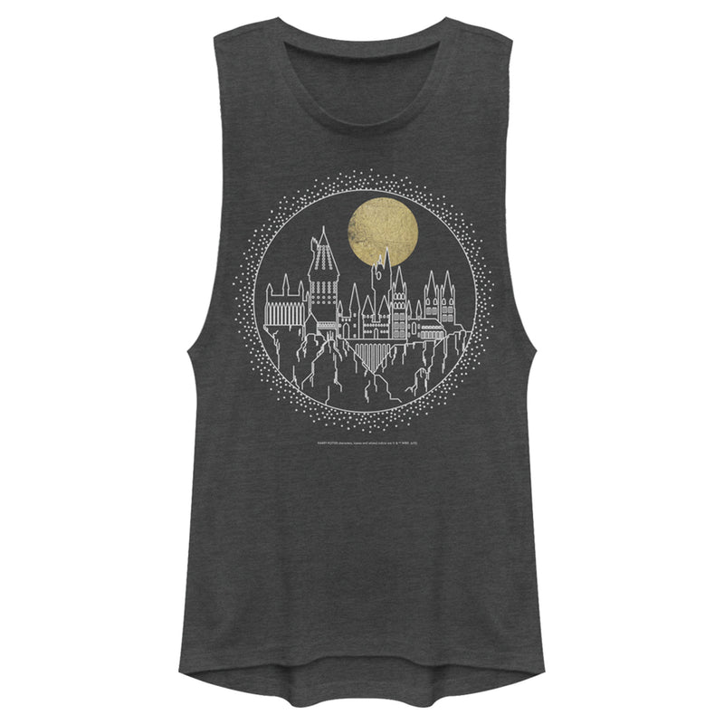 Junior's Harry Potter Hogwarts Line Art Moonrise Festival Muscle Tee