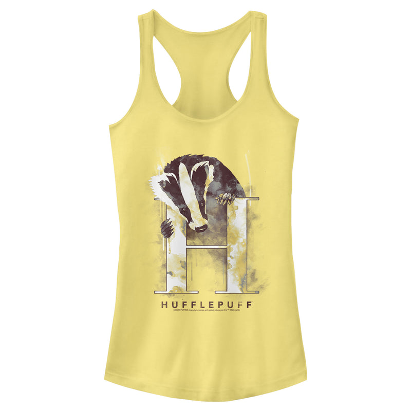 Junior's Harry Potter Hufflepuff Badger Watercolor Racerback Tank Top