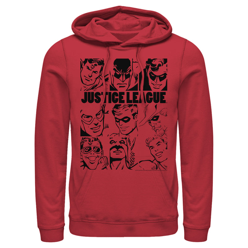 Men's Justice League Vintage Hero Panels Pull Over Hoodie