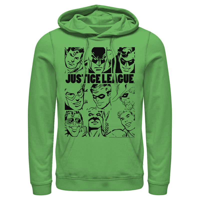 Men's Justice League Vintage Hero Panels Pull Over Hoodie