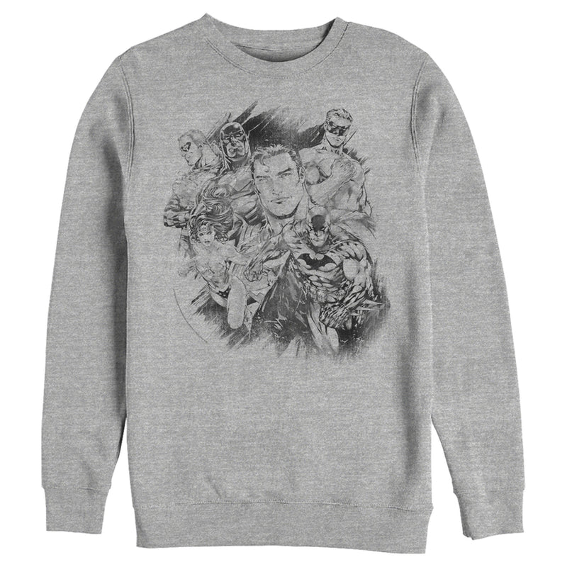 Men's Justice League Hero Sketch Collage Sweatshirt