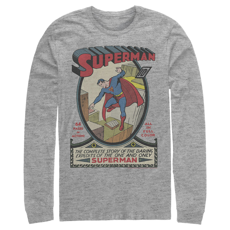 Men's Superman Vintage Daring Exploits Cover Long Sleeve Shirt