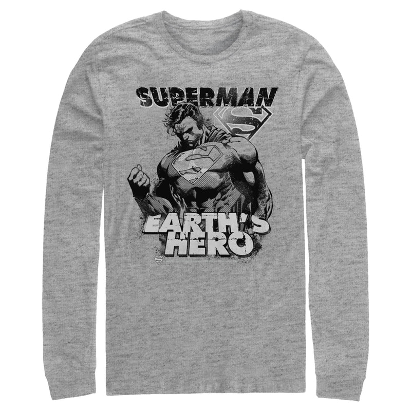 Men's Superman Grunge Earth's Hero Long Sleeve Shirt