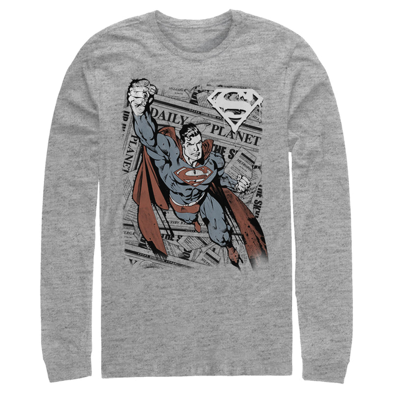 Men's Superman Daily Planet Newspaper Long Sleeve Shirt