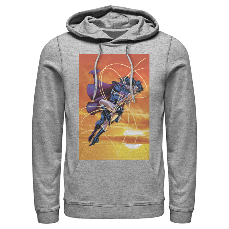 Men's Superman Wonder Woman Kiss Pull Over Hoodie