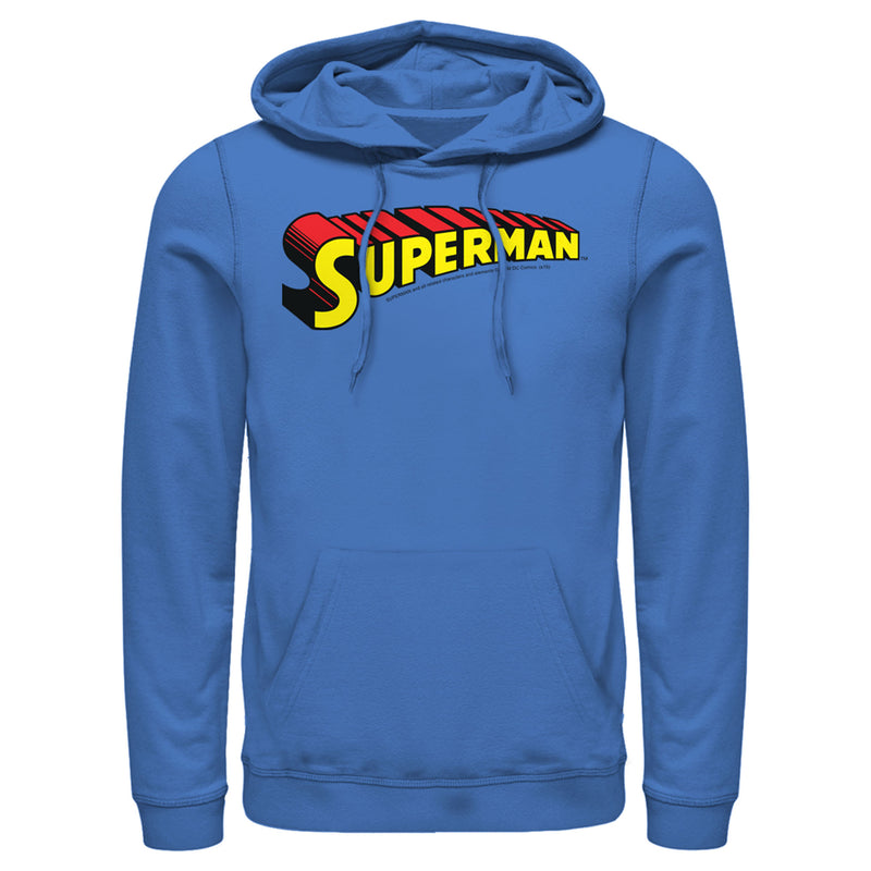 Men's Superman Classic Text Logo Pull Over Hoodie