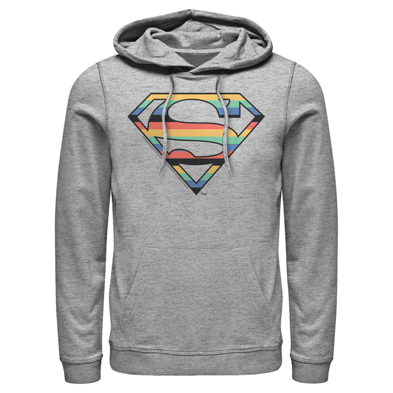 Men's Superman Logo Retro Stripe Pull Over Hoodie