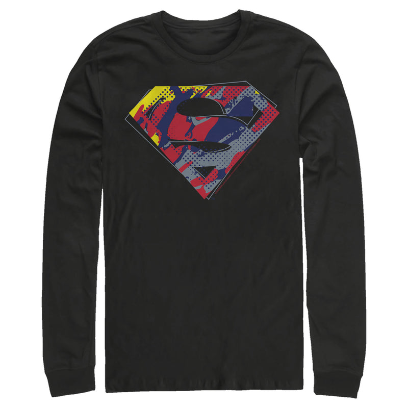 Men's Superman Logo Paint Splatter Long Sleeve Shirt