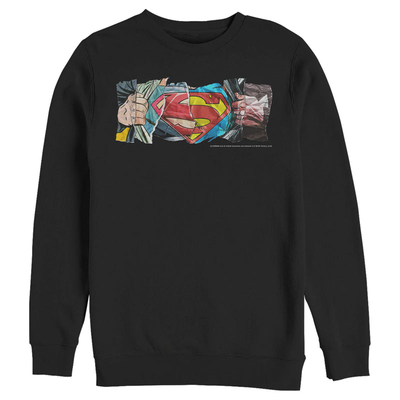 Men's Superman Logo Ripped Paper Sweatshirt