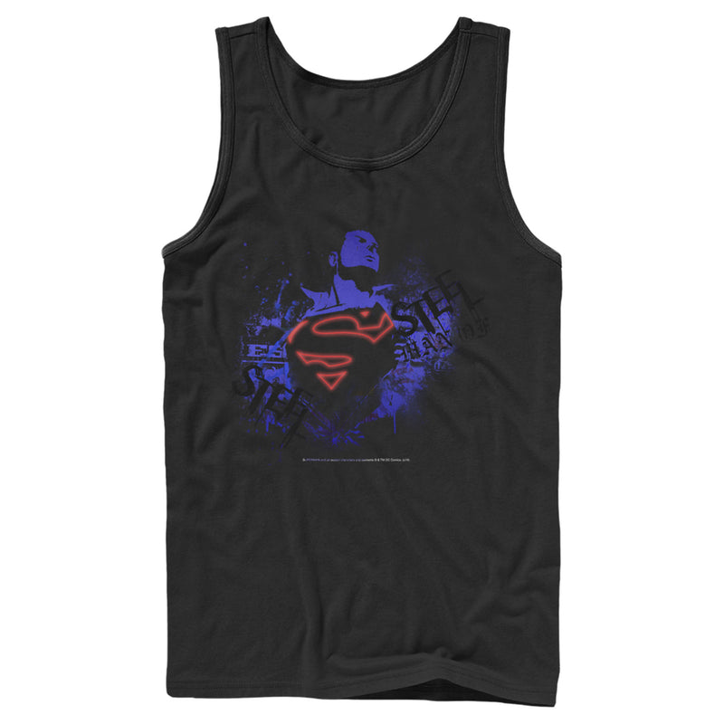 Men's Superman Hero Graffiti Neon Print Tank Top