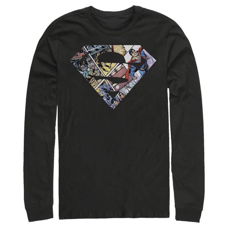 Men's Superman Comic Panel Shield Logo Long Sleeve Shirt