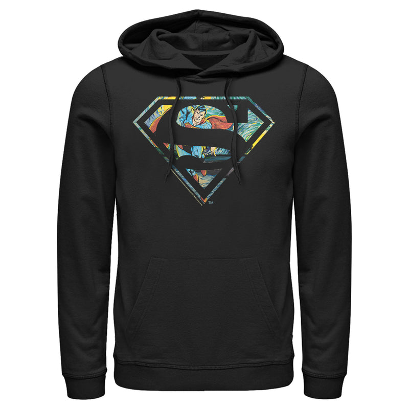 Men's Superman Action Panel Shield Logo Pull Over Hoodie