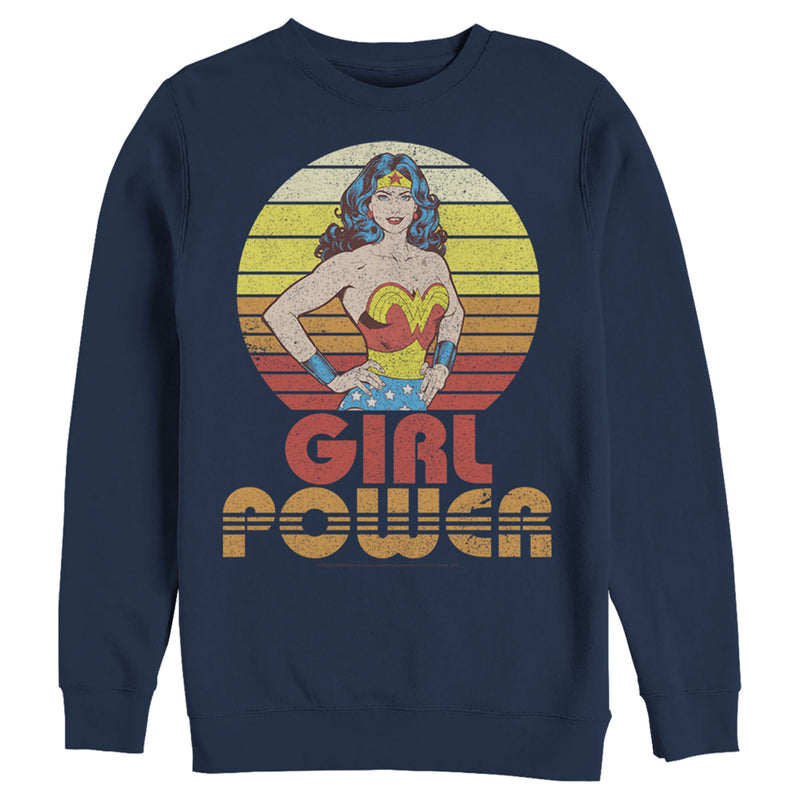 Men's Justice League Girl Poser Striped Sunset Poster Sweatshirt