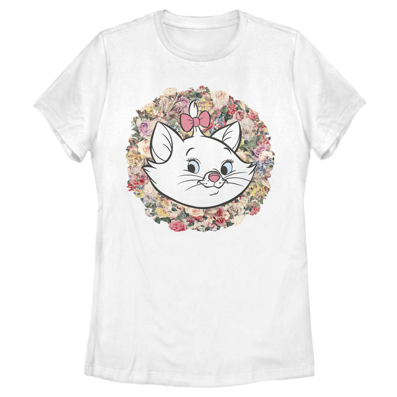 Women's Aristocats Floral Marie White Kitten T-Shirt