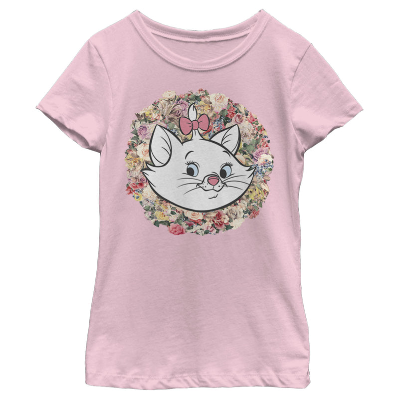 Girl's Aristocats Floral Marie White Kitten T-Shirt