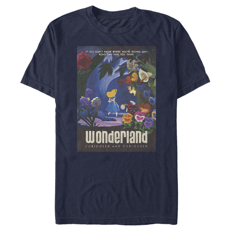 Men's Alice in Wonderland Distressed Any Road Can Take You There Poster T-Shirt