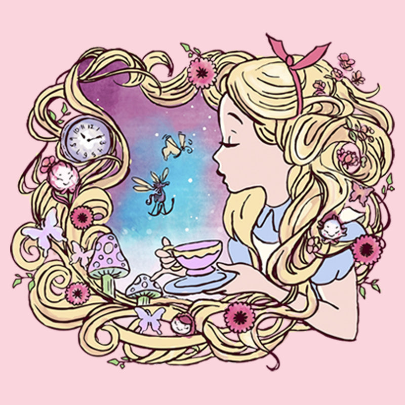 Junior's Alice in Wonderland Artistic Alice Long Hair Tea Party T-Shirt