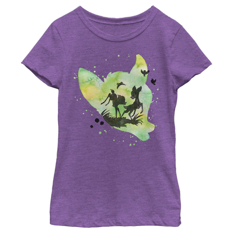 Girl's Bambi Green Watercolor Silhouette T-Shirt