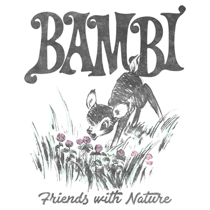 Junior's Bambi Friends With Nature Artistic Sketch T-Shirt