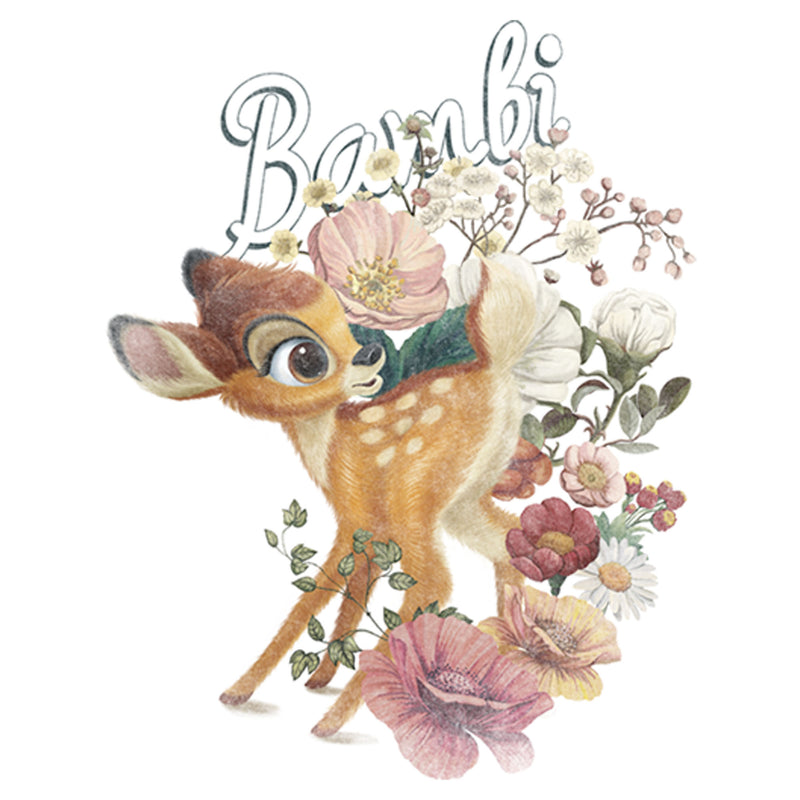 Junior's Bambi Playing In Flower Fields T-Shirt
