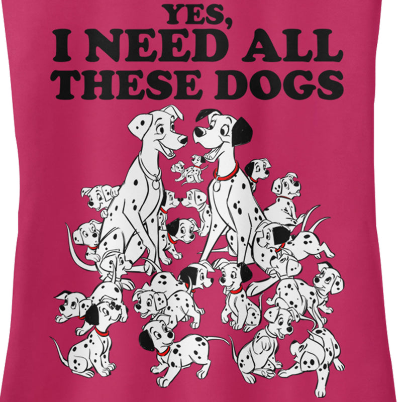 Junior's One Hundred and One Dalmatians Yes, I Need All These Dogs Racerback Tank Top