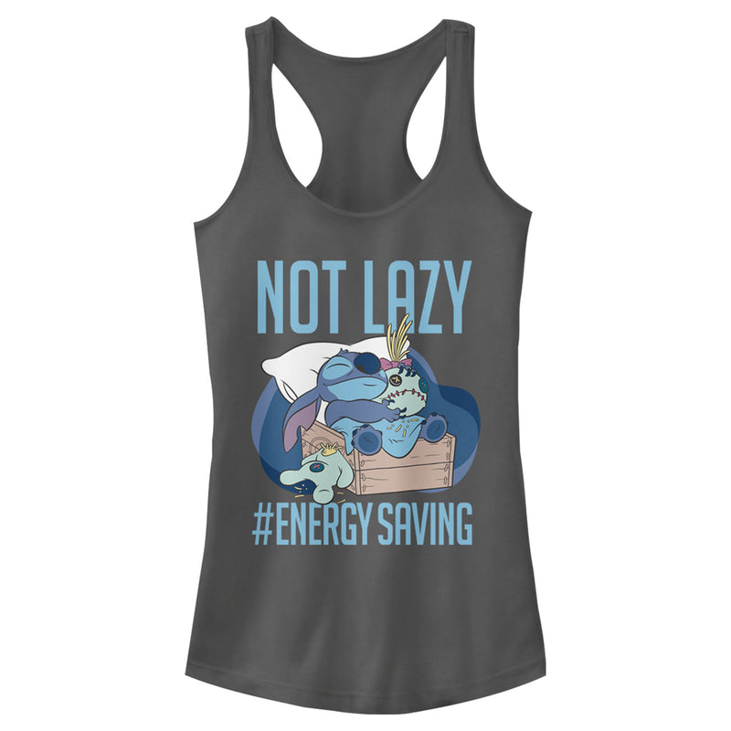 Junior's Lilo & Stitch Not Lazy, Saving Energy Racerback Tank Top