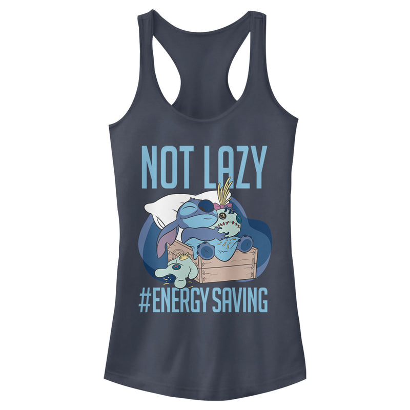 Junior's Lilo & Stitch Not Lazy, Saving Energy Racerback Tank Top
