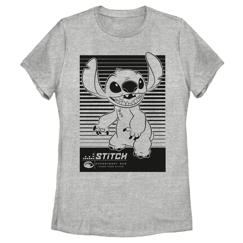 Women's Lilo & Stitch Black and White Experiment 626 Smiles T-Shirt