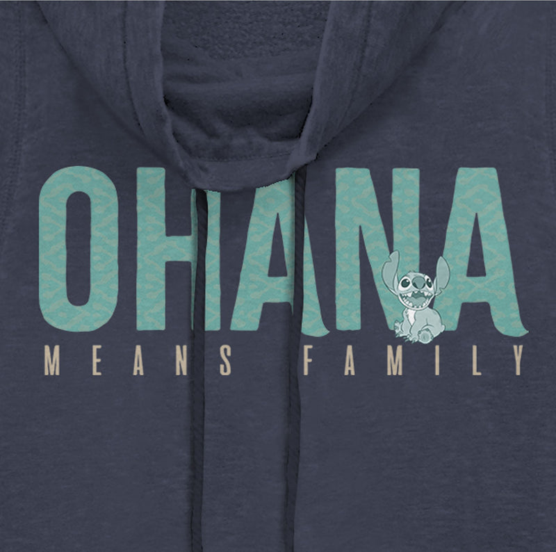 Junior's Lilo & Stitch Bold Ohana means Family Cowl Neck Sweatshirt