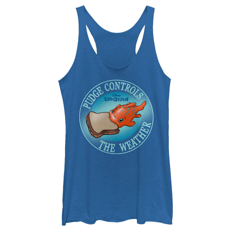 Women's Lilo & Stitch Pudge Controls the Weather Racerback Tank Top