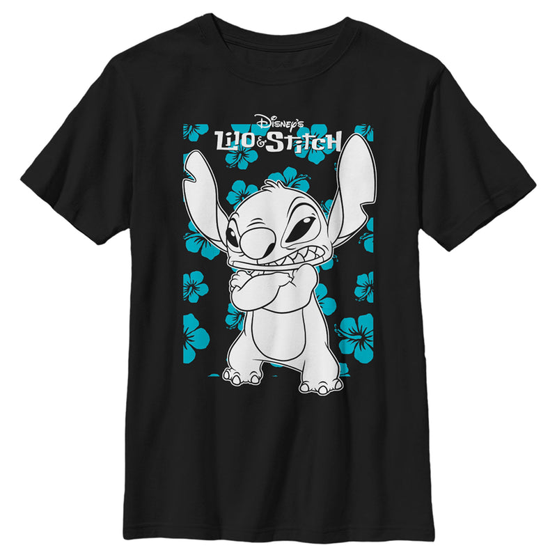 Boy's Lilo & Stitch Grumpy Blue Flowers T-Shirt