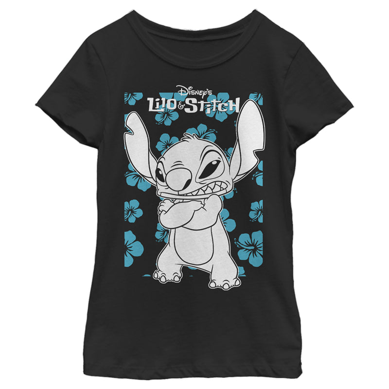 Girl's Lilo & Stitch Grumpy Blue Flowers T-Shirt