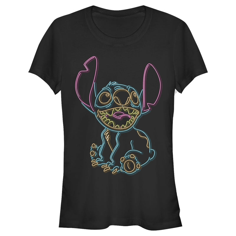 Junior's Lilo & Stitch Bright Neon Outline T-Shirt