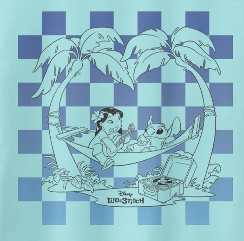 Junior's Lilo & Stitch Blue Checkered Palm Trees Racerback Tank Top