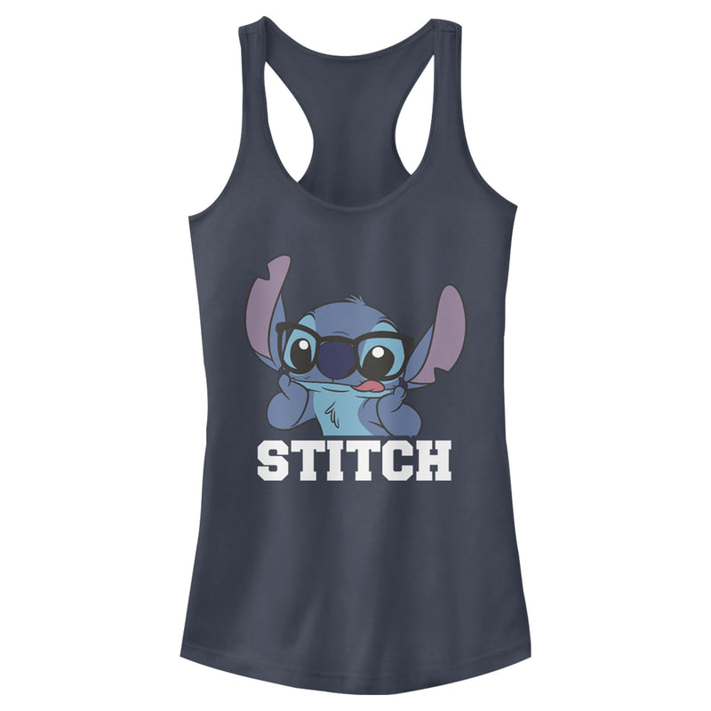 Junior's Lilo & Stitch Silly Black Glasses Racerback Tank Top