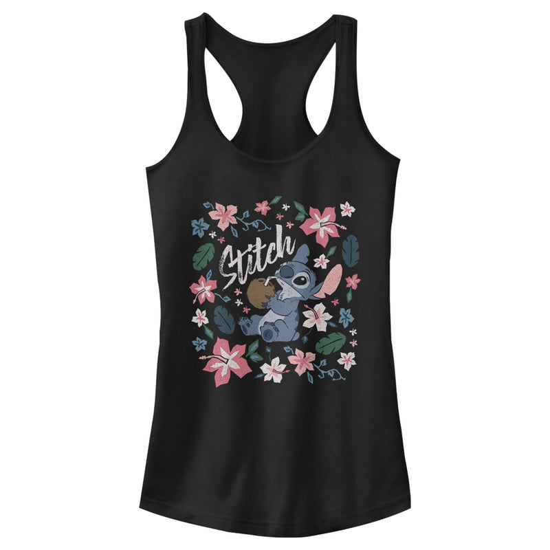Junior's Lilo & Stitch Flowers and a Coconut Racerback Tank Top