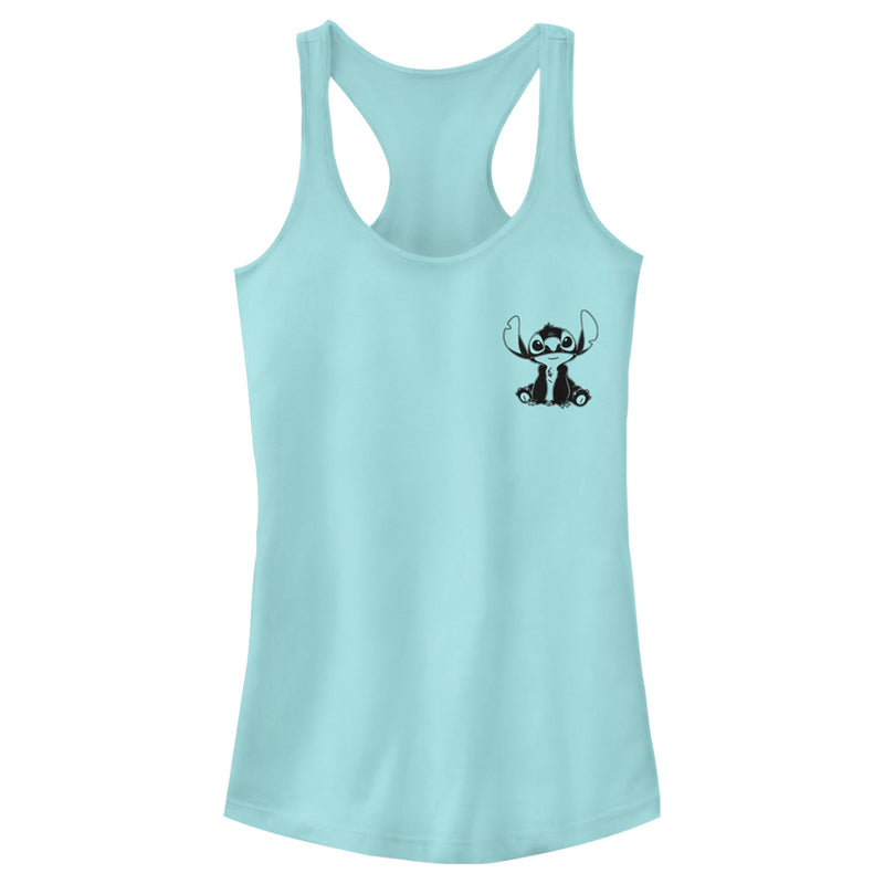 Junior's Lilo & Stitch Black and White Sketch Stitch Racerback Tank Top