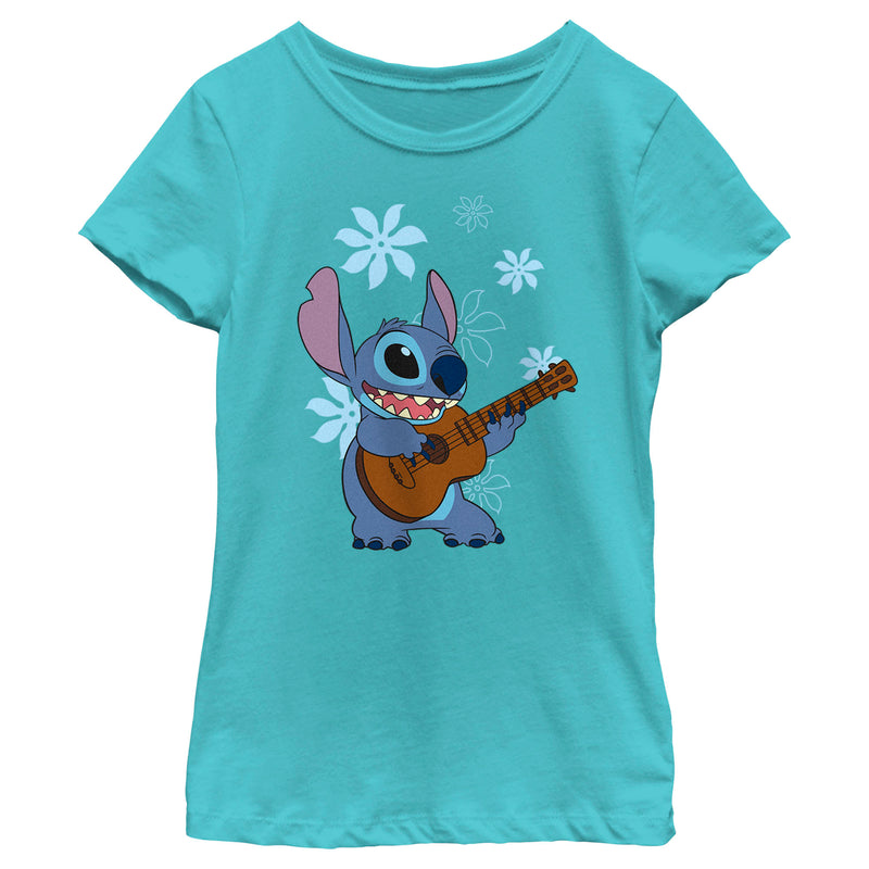 Girl's Lilo & Stitch Floral Ukulele Dance T-Shirt