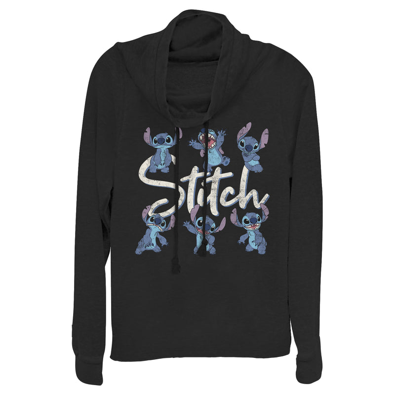 Junior's Lilo & Stitch Distressed Poses Cowl Neck Sweatshirt