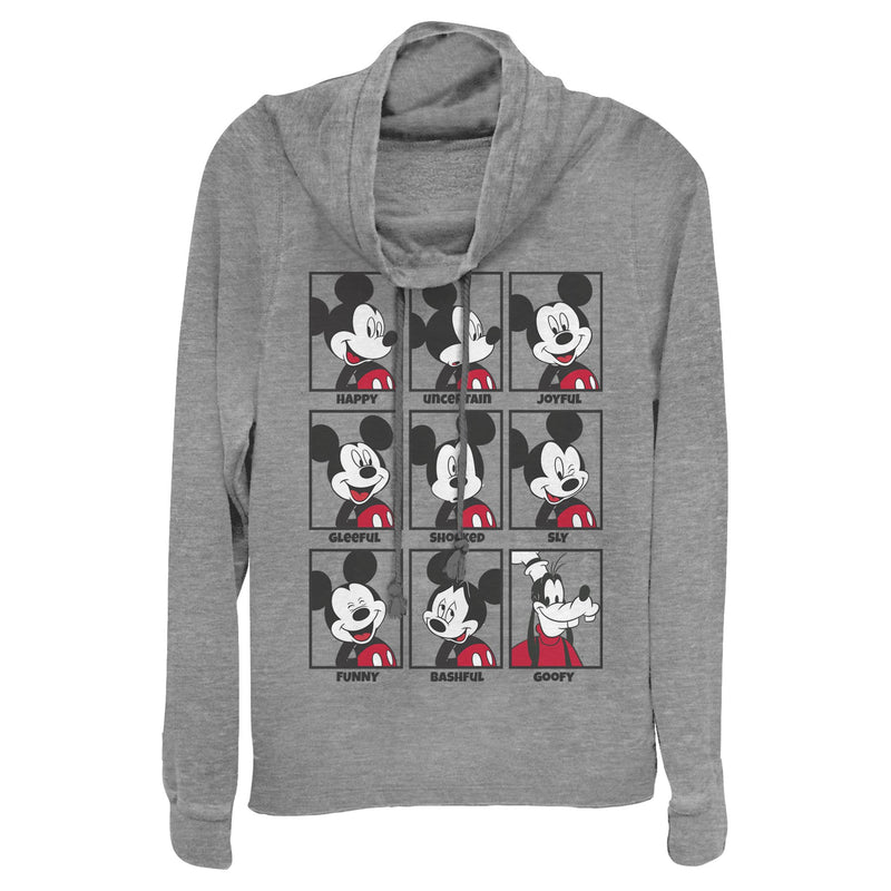 Junior's Mickey & Friends All Emotions Grid Cowl Neck Sweatshirt