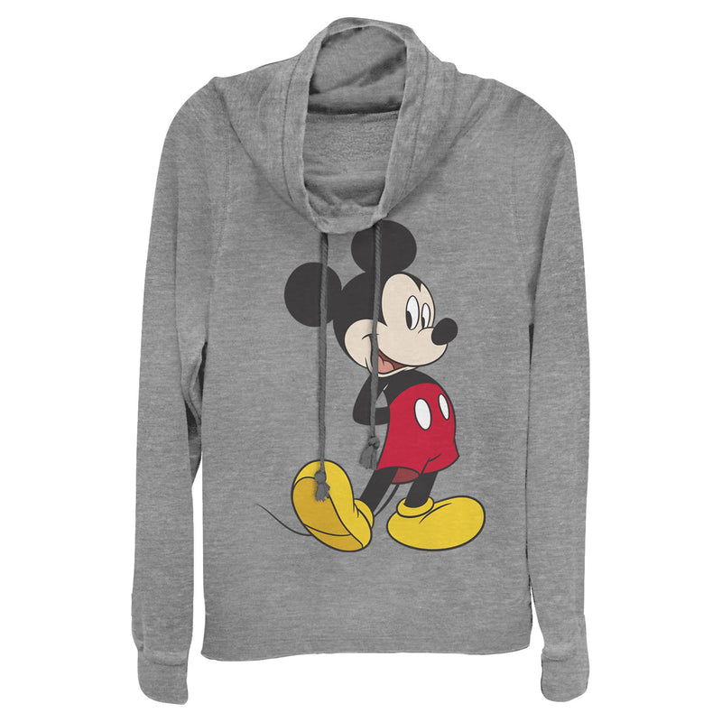 Junior's Mickey & Friends Smiling Mickey Mouse Portrait Cowl Neck Sweatshirt