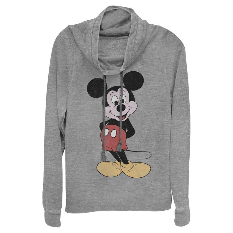 Junior's Mickey & Friends Classic Cartoon Smile Cowl Neck Sweatshirt