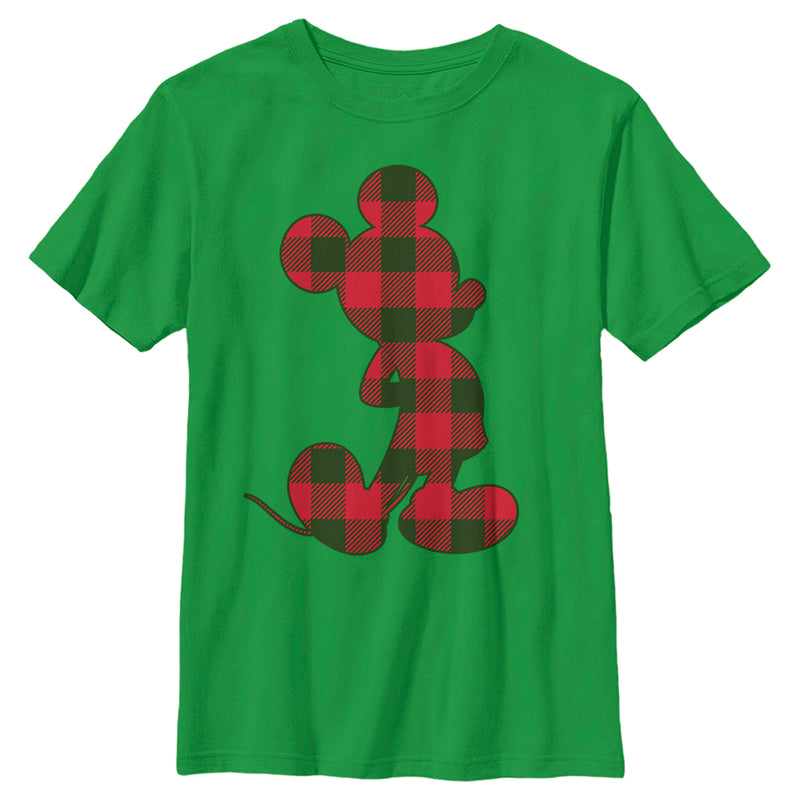 Boy's Mickey & Friends Buffalo Check Pattern Silhouette T-Shirt