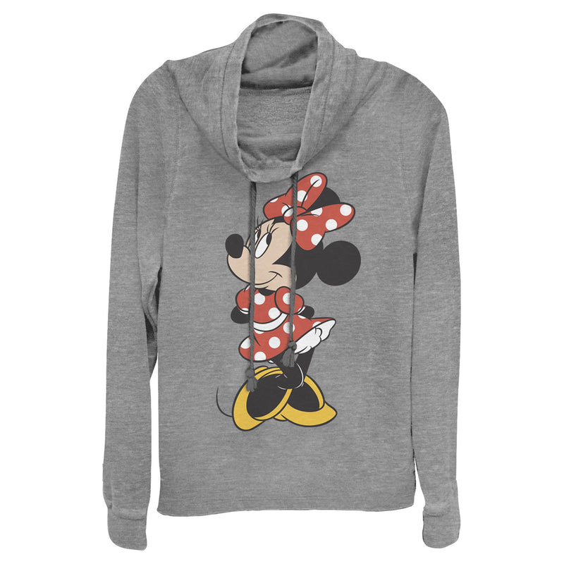 Junior's Mickey & Friends Smiling Minnie Mouse Portrait Cowl Neck Sweatshirt